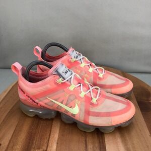Nike Air VaporMax Athletic Shoes - Coral Pink and Neon Yellow